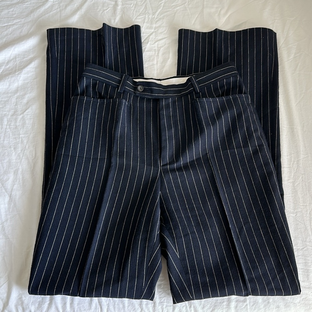 Classic Navy Pinstripe Wool Pants